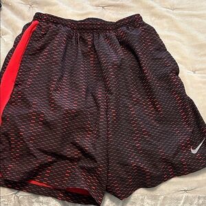Nike Men's Black and Red Patterned Athletic Swimsuit